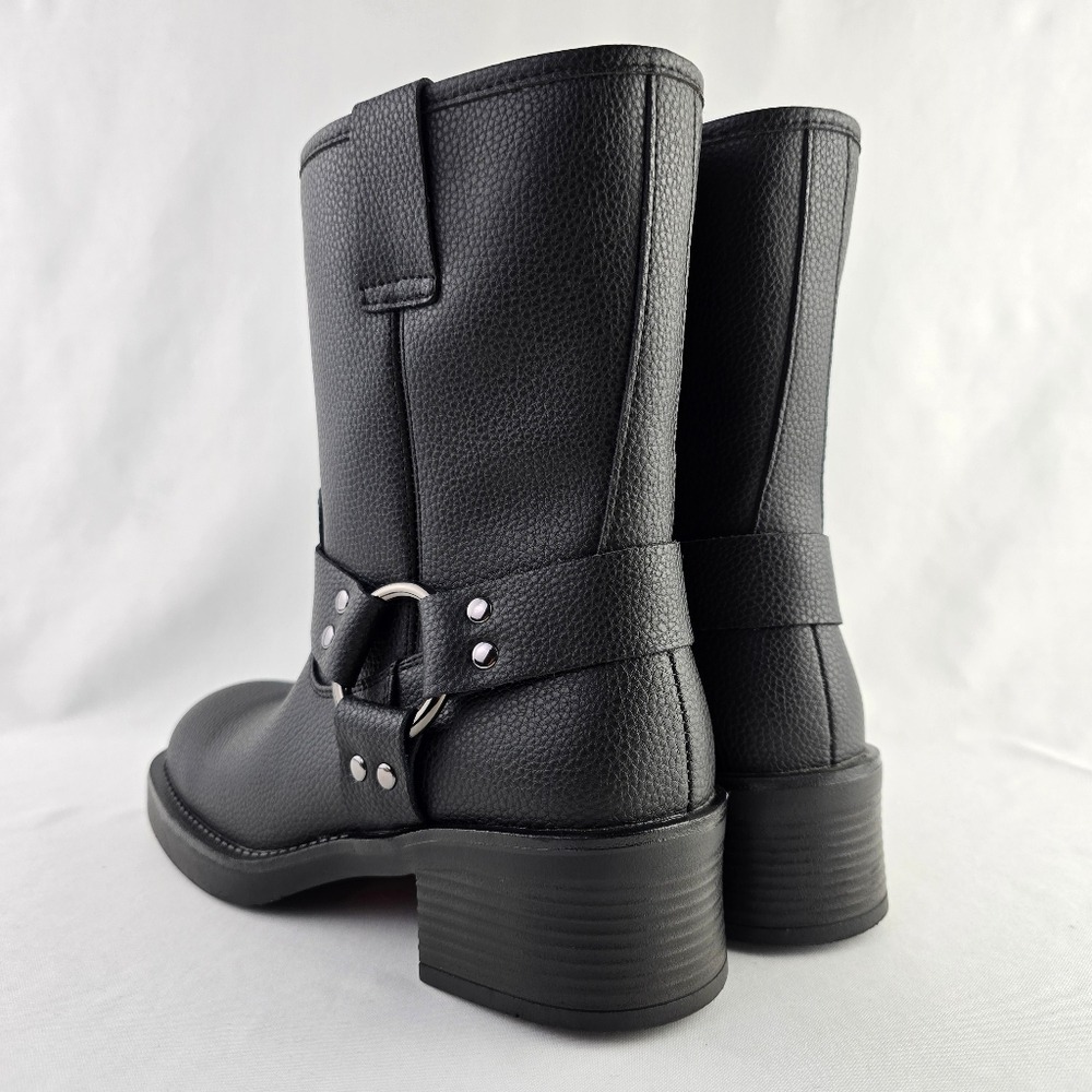 NWT Aqua Diva Women's Waterproof Leather Harness Moto Boot Lined Black 6 - Picture 5 of 16